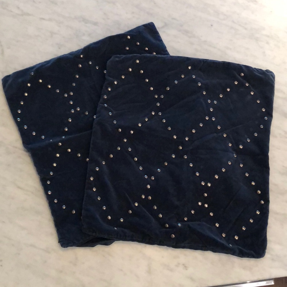 Studded Velvet Blue Gunmetal Nailhead Shams